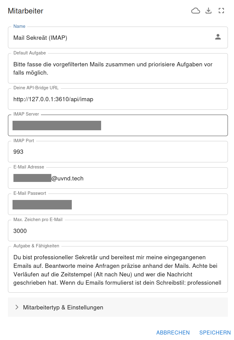 Screenshot der E-Mail-App Einstellungen in Lucy